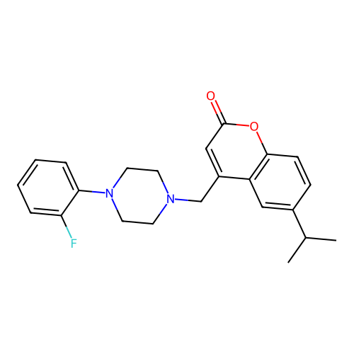 4-{[4-(2-fluorophenyl)piperazin-1-yl]methyl}-6-(propan-2-yl)-2H-chromen-2-one structure