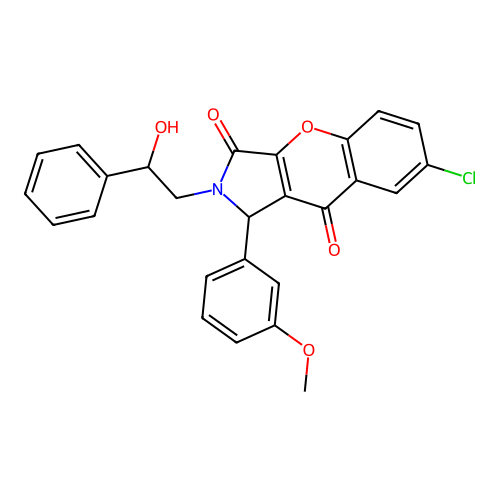 7-chloro-2-(2-hydroxy-2-phenylethyl)-1-(3-methoxyphenyl)-1,2-dihydrochromeno[2,3-c]pyrrole-3,9-dione structure