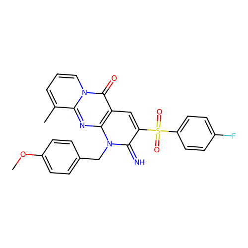 3-[(4-Fluorophenyl)sulfonyl]-2-imino-1-[(4-methoxyphenyl)methyl]-10-methyl-1,6-dihydropyridino[2,3-d]pyridino[1,2-a]pyrimidin-5-one structure
