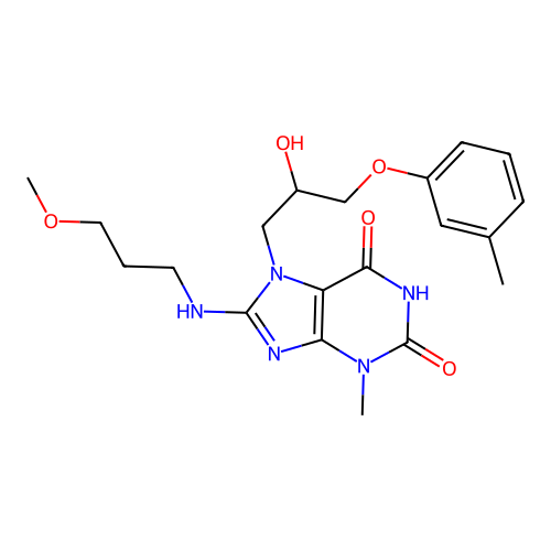 7-(2-hydroxy-3-(m-tolyloxy)propyl)-8-((3-methoxypropyl)amino)-3-methyl-1H-purine-2,6(3H,7H)-dione structure