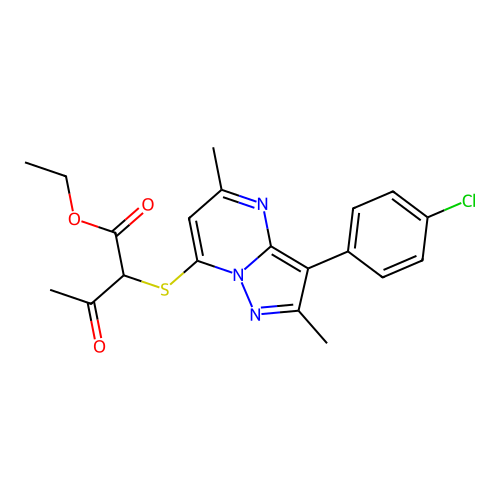 ethyl 2-{[3-(4-chlorophenyl)-2,5-dimethylpyrazolo[1,5-a]pyrimidin-7-yl]sulfanyl}-3-oxobutanoate structure