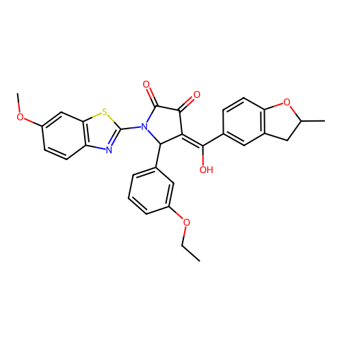 (4E)-5-(3-ethoxyphenyl)-4-[hydroxy(2-methyl-2,3-dihydro-1-benzofuran-5-yl)methylidene]-1-(6-methoxy-1,3-benzothiazol-2-yl)pyrrolidine-2,3-dione structure