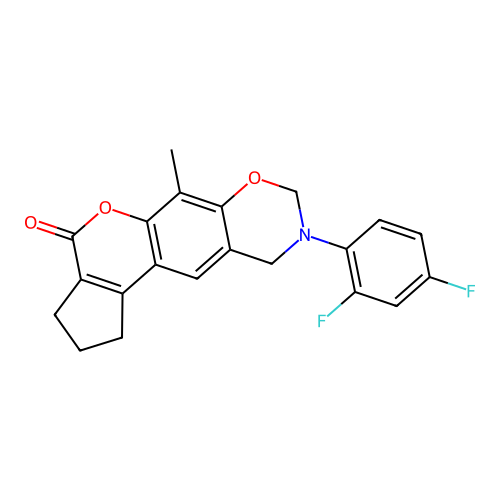 9-(2,4-difluorophenyl)-6-methyl-2,3,9,10-tetrahydro-1H-cyclopenta[3,4]chromeno[6,7-e][1,3]oxazin-4(8H)-one structure