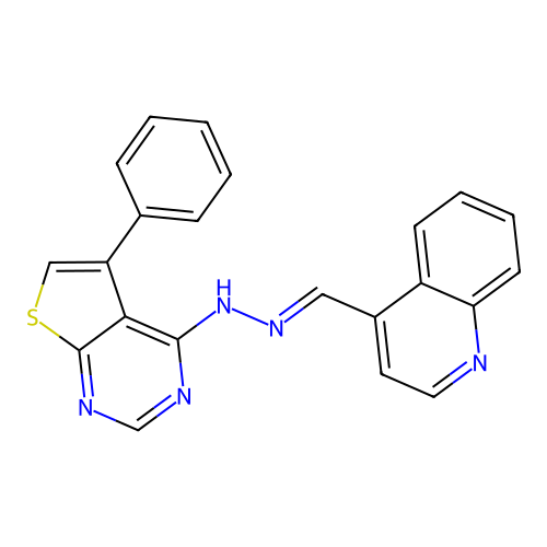 4-{(E)-[2-(5-phenylthieno[2,3-d]pyrimidin-4-yl)hydrazinylidene]methyl}quinoline structure