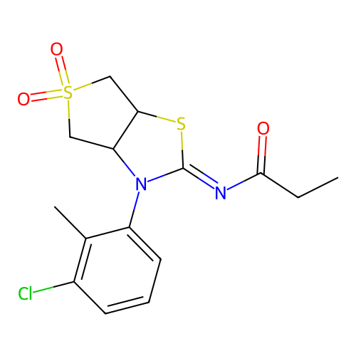 (Z)-N-(3-(3-chloro-2-methylphenyl)-5,5-dioxidotetrahydrothieno[3,4-d]thiazol-2(3H)-ylidene)propionamide structure