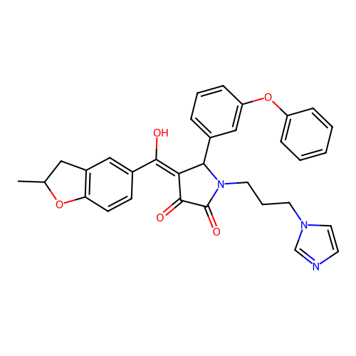 (4E)-4-[hydroxy-(2-methyl-2,3-dihydro-1-benzofuran-5-yl)methylidene]-1-(3-imidazol-1-ylpropyl)-5-(3-phenoxyphenyl)pyrrolidine-2,3-dione structure
