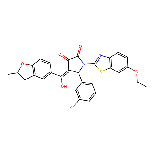 (4E)-5-(3-chlorophenyl)-1-(6-ethoxy-1,3-benzothiazol-2-yl)-4-[hydroxy(2-methyl-2,3-dihydro-1-benzofuran-5-yl)methylidene]pyrrolidine-2,3-dione structure