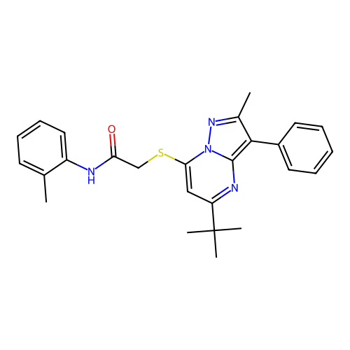 2-[(5-tert-butyl-2-methyl-3-phenylpyrazolo[1,5-a]pyrimidin-7-yl)sulfanyl]-N-(2-methylphenyl)acetamide structure