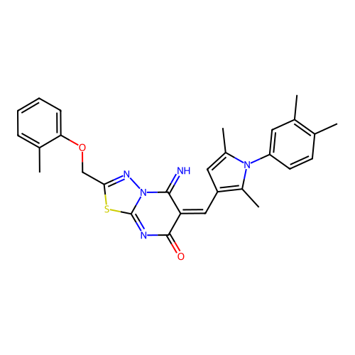 (E)-6-((1-(3,4-dimethylphenyl)-2,5-dimethyl-1H-pyrrol-3-yl)methylene)-5-imino-2-((o-tolyloxy)methyl)-5H-[1,3,4]thiadiazolo[3,2-a]pyrimidin-7(6H)-one structure