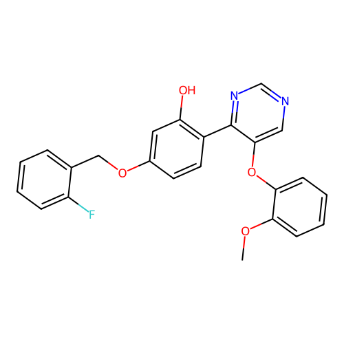 5-[(2-Fluorophenyl)methoxy]-2-[5-(2-methoxyphenoxy)pyrimidin-4-yl]phenol structure