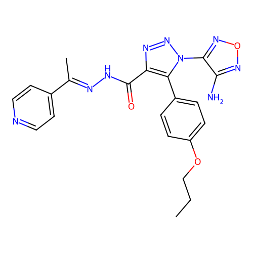 (E)-1-(4-amino-1,2,5-oxadiazol-3-yl)-5-(4-propoxyphenyl)-N'-(1-(pyridin-4-yl)ethylidene)-1H-1,2,3-triazole-4-carbohydrazide structure