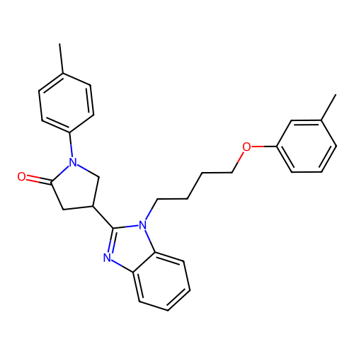 1-(4-methylphenyl)-4-{1-[4-(3-methylphenoxy)butyl]benzimidazol-2-yl}pyrrolidin -2-one structure