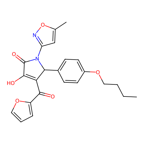 (4E)-5-(4-butoxyphenyl)-4-[furan-2-yl(hydroxy)methylidene]-1-(5-methyl-1,2-oxazol-3-yl)pyrrolidine-2,3-dione structure