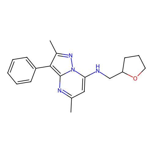 2,5-dimethyl-N-(oxolan-2-ylmethyl)-3-phenylpyrazolo[1,5-a]pyrimidin-7-amine structure