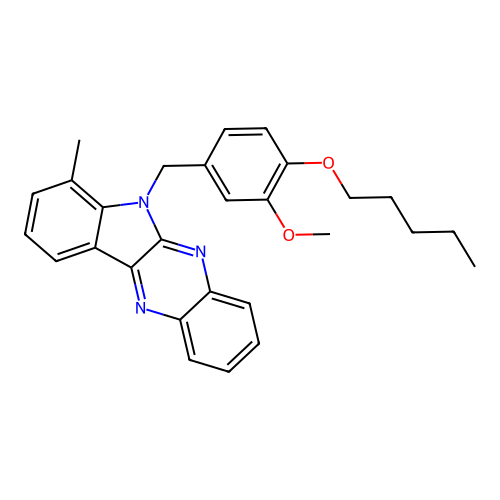 6-(3-methoxy-4-(pentyloxy)benzyl)-7-methyl-6H-indolo[2,3-b]quinoxaline structure