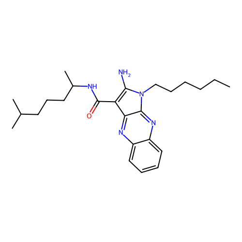 2-amino-1-hexyl-N-(6-methylheptan-2-yl)-1H-pyrrolo[2,3-b]quinoxaline-3-carboxamide structure