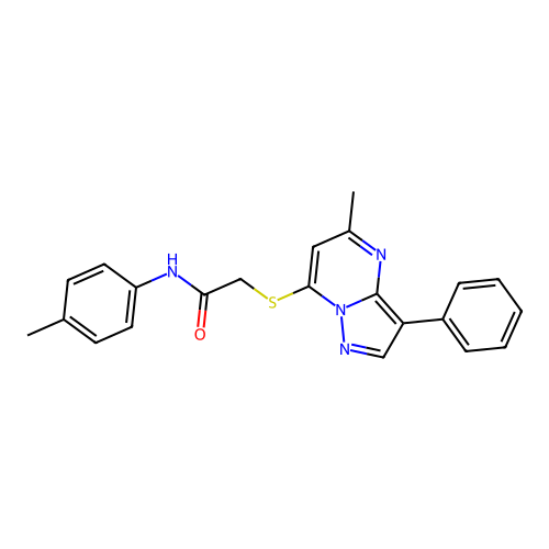2-((5-methyl-3-phenylpyrazolo[1,5-a]pyrimidin-7-yl)thio)-N-(p-tolyl)acetamide structure