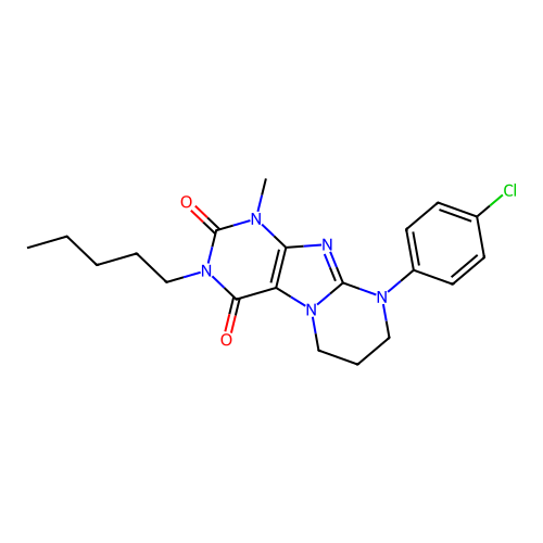 9-(4-chlorophenyl)-1-methyl-3-pentyl-6,7,8,9-tetrahydropyrimido[2,1-f]purine-2,4(1H,3H)-dione structure