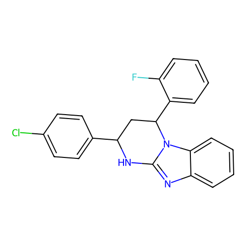 2-(4-chlorophenyl)-4-(2-fluorophenyl)-1,2,3,4-tetrahydropyrimido[1,2-a]benzimidazole structure