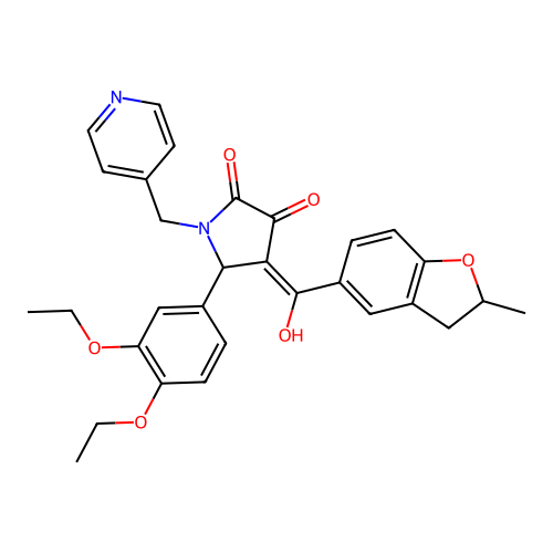 (4E)-5-(3,4-diethoxyphenyl)-4-[hydroxy-(2-methyl-2,3-dihydro-1-benzofuran-5-yl)methylidene]-1-(pyridin-4-ylmethyl)pyrrolidine-2,3-dione structure