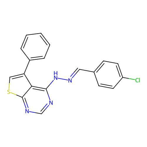 4-[(2E)-2-(4-chlorobenzylidene)hydrazinyl]-5-phenylthieno[2,3-d]pyrimidine structure