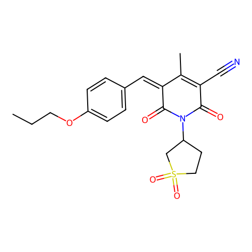 (5Z)-1-(1,1-dioxothiolan-3-yl)-4-methyl-2,6-dioxo-5-[(4-propoxyphenyl)methylidene]pyridine-3-carbonitrile structure