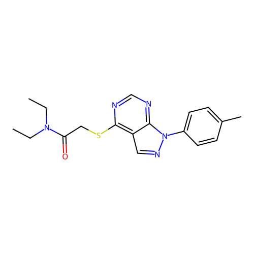 N,N-diethyl-2-((1-(p-tolyl)-1H-pyrazolo[3,4-d]pyrimidin-4-yl)thio)acetamide structure