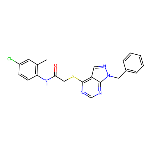 2-((1-benzyl-1H-pyrazolo[3,4-d]pyrimidin-4-yl)thio)-N-(4-chloro-2-methylphenyl)acetamide structure