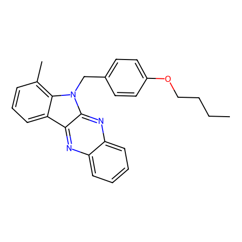 6-(4-butoxybenzyl)-7-methyl-6H-indolo[2,3-b]quinoxaline structure