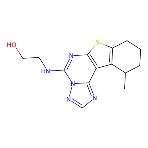 2-((11-methyl-8,9,10,11-tetrahydrobenzo[4,5]thieno[3,2-e][1,2,4]triazolo[1,5-c]pyrimidin-5-yl)amino)ethanol structure