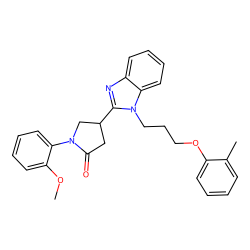 1-(2-methoxyphenyl)-4-(1-(3-(o-tolyloxy)propyl)-1H-benzo[d]imidazol-2-yl)pyrrolidin-2-one structure