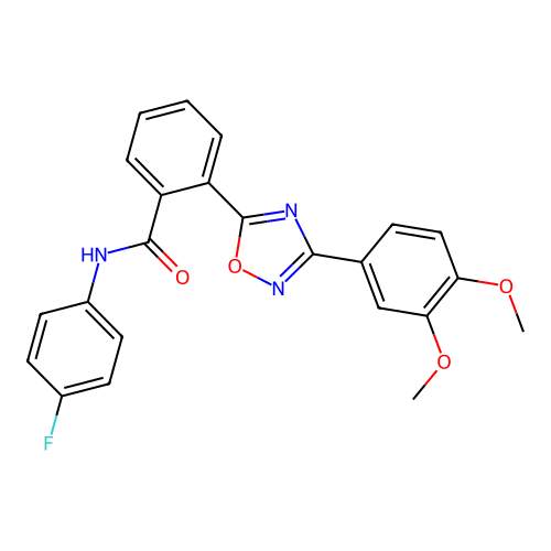 2-[3-(3,4-dimethoxyphenyl)-1,2,4-oxadiazol-5-yl]-N-(4-fluorophenyl)benzamide structure