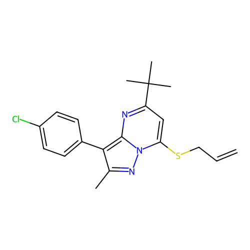 5-tert-butyl-3-(4-chlorophenyl)-2-methyl-7-(prop-2-en-1-ylsulfanyl)pyrazolo[1,5-a]pyrimidine structure