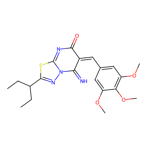 (E)-5-imino-2-(pentan-3-yl)-6-(3,4,5-trimethoxybenzylidene)-5H-[1,3,4]thiadiazolo[3,2-a]pyrimidin-7(6H)-one structure