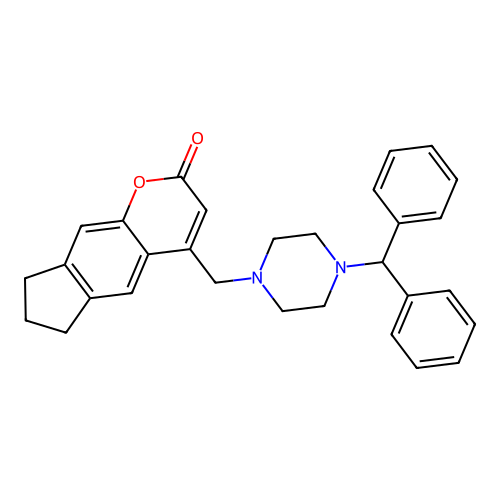 4-((4-benzhydrylpiperazin-1-yl)methyl)-7,8-dihydrocyclopenta[g]chromen-2(6H)-one structure