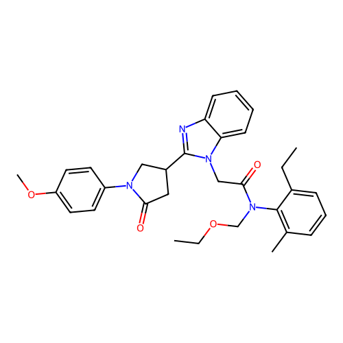 N-(ethoxymethyl)-N-(2-ethyl-6-methylphenyl)-2-{2-[1-(4-methoxyphenyl)-5-oxopyrrolidin-3-yl]-1H-benzimidazol-1-yl}acetamide structure