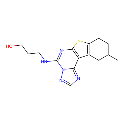 3-[(10-methyl-8,9,10,11-tetrahydro[1]benzothieno[3,2-e][1,2,4]triazolo[1,5-c]pyrimidin-5-yl)amino]propan-1-ol structure