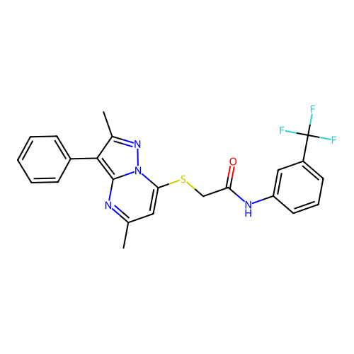 2-[(2,5-dimethyl-3-phenylpyrazolo[1,5-a]pyrimidin-7-yl)sulfanyl]-N-[3-(trifluoromethyl)phenyl]acetamide structure