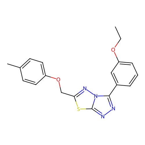 3-(3-ethoxyphenyl)-6-((p-tolyloxy)methyl)-[1,2,4]triazolo[3,4-b][1,3,4]thiadiazole structure