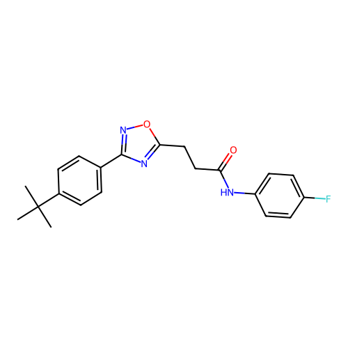 3-[3-(4-tert-butylphenyl)-1,2,4-oxadiazol-5-yl]-N-(4-fluorophenyl)propanamide structure