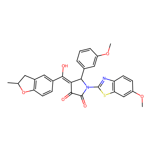 (4E)-4-[hydroxy(2-methyl-2,3-dihydro-1-benzofuran-5-yl)methylidene]-1-(6-methoxy-1,3-benzothiazol-2-yl)-5-(3-methoxyphenyl)pyrrolidine-2,3-dione structure