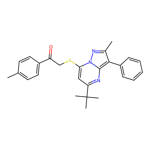 2-[(5-tert-butyl-2-methyl-3-phenylpyrazolo[1,5-a]pyrimidin-7-yl)sulfanyl]-1-(4-methylphenyl)ethanone structure