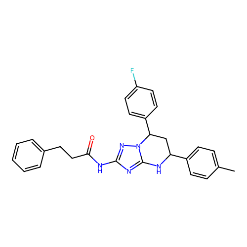 N-(7-(4-fluorophenyl)-5-(p-tolyl)-4,5,6,7-tetrahydro-[1,2,4]triazolo[1,5-a]pyrimidin-2-yl)-3-phenylpropanamide structure
