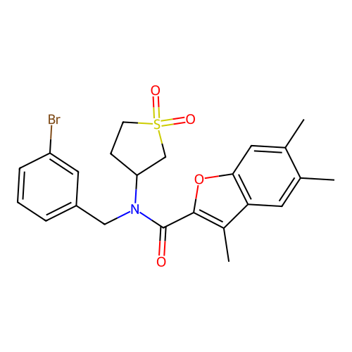 N-(3-bromobenzyl)-N-(1,1-dioxidotetrahydrothiophen-3-yl)-3,5,6-trimethyl-1-benzofuran-2-carboxamide structure