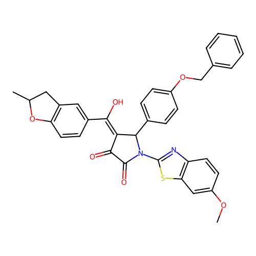 (4E)-4-[hydroxy-(2-methyl-2,3-dihydro-1-benzofuran-5-yl)methylidene]-1-(6-methoxy-1,3-benzothiazol-2-yl)-5-(4-phenylmethoxyphenyl)pyrrolidine-2,3-dione structure