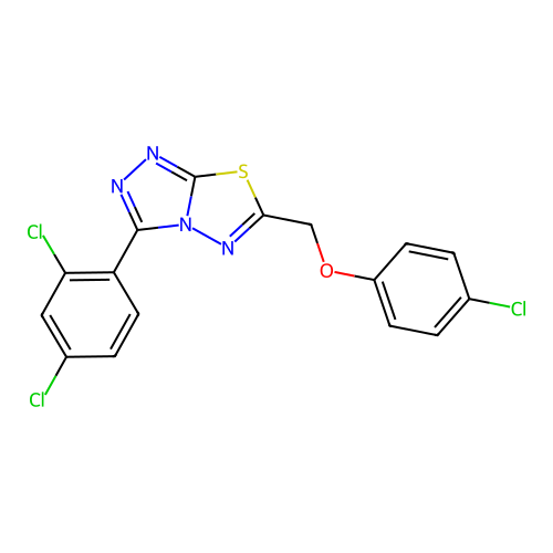 1-{[3-(2,4-dichlorophenyl)(1,2,4-triazolo[3,4-b]1,3,4-thiadiazolin-6-yl)]metho xy}-4-chlorobenzene structure