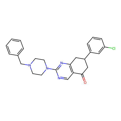2-(4-benzylpiperazin-1-yl)-7-(3-chlorophenyl)-7,8-dihydroquinazolin-5(6H)-one structure