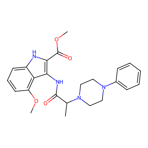 Methyl 4-methoxy-3-[2-(4-phenylpiperazin-1-yl)propanoylamino]-1H-indole-2-carboxylate structure