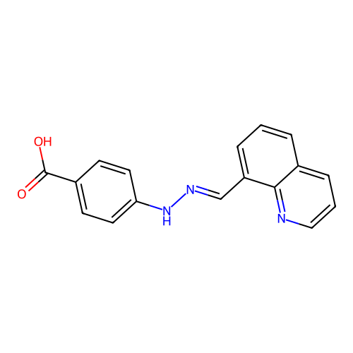 4-[(2E)-2-(quinolin-8-ylmethylidene)hydrazinyl]benzoic acid structure