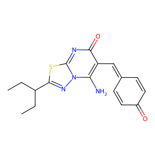 (E)-6-(4-hydroxybenzylidene)-5-imino-2-(pentan-3-yl)-5H-[1,3,4]thiadiazolo[3,2-a]pyrimidin-7(6H)-one structure